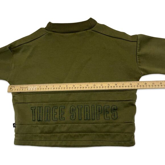 Adidas Women’s Sweatshirt Crop Crew Neck Olive Green Size Small Three Stripe - Picture 9 of 11